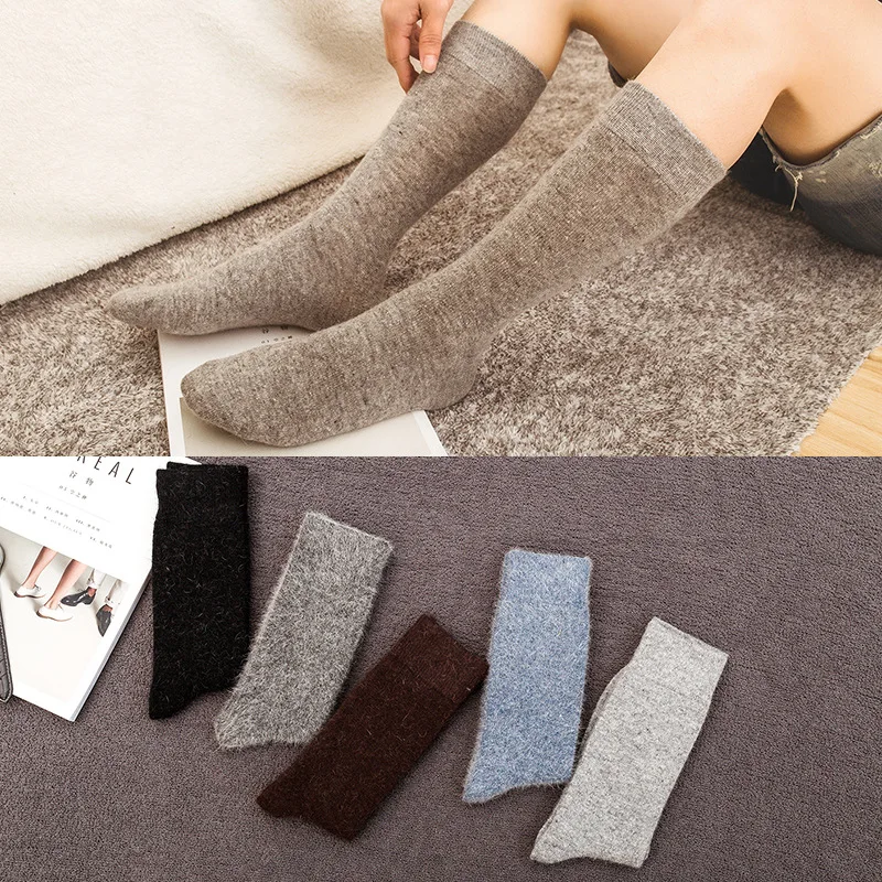 Winter Socks Men Solid Color Wool Socks Japanese Men's High Socks