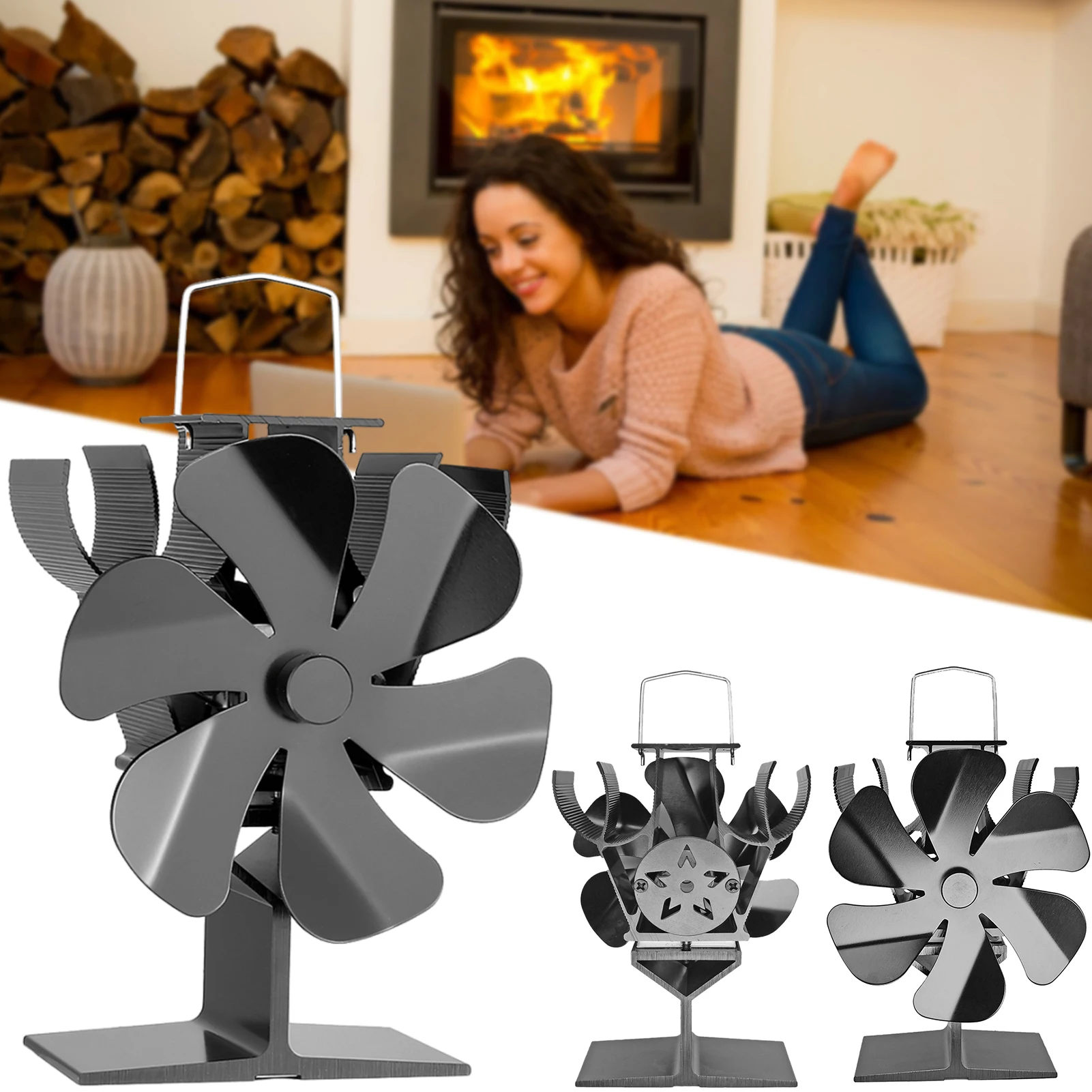 6-Blade Stove Fan Heat Powered No Electricity Required Wood Burning Stove Fan for Wood Stove/Log-Burner/Fireplaces