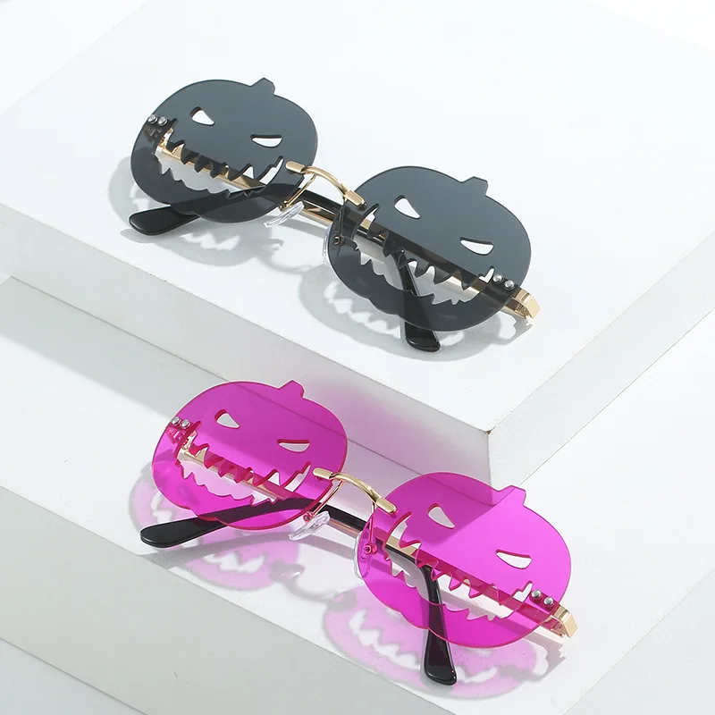 

Funny Rimless Skull Pumpkin Halloween Sun Glasses New Year Dance Decoration Glasses Women's Trend Halloween Party Sunglasses