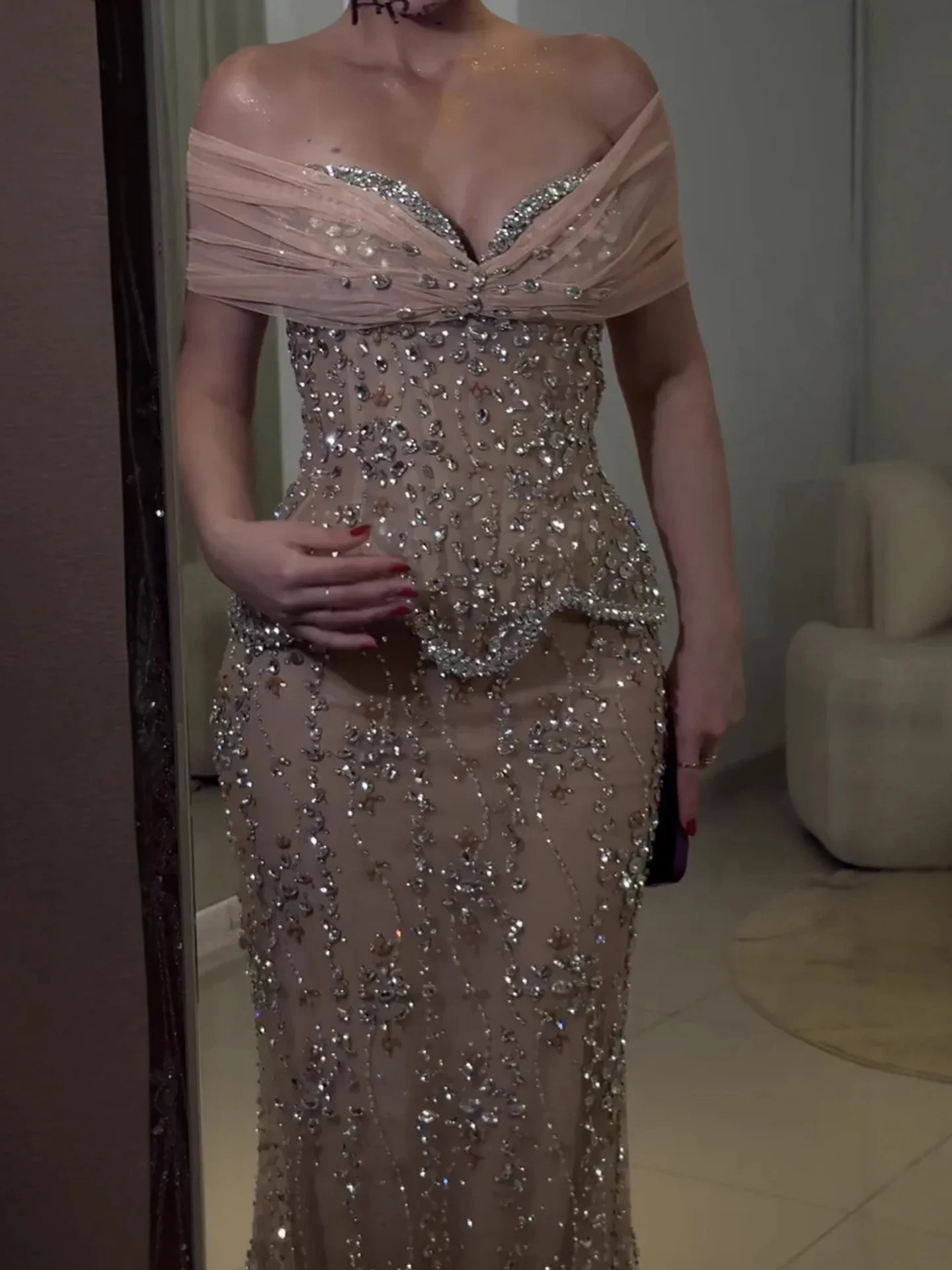 2026 Evening Dress Luxury Nude Beaded Mermaid Gowns for Women Party Sexy Exquisite High Quality  Customized