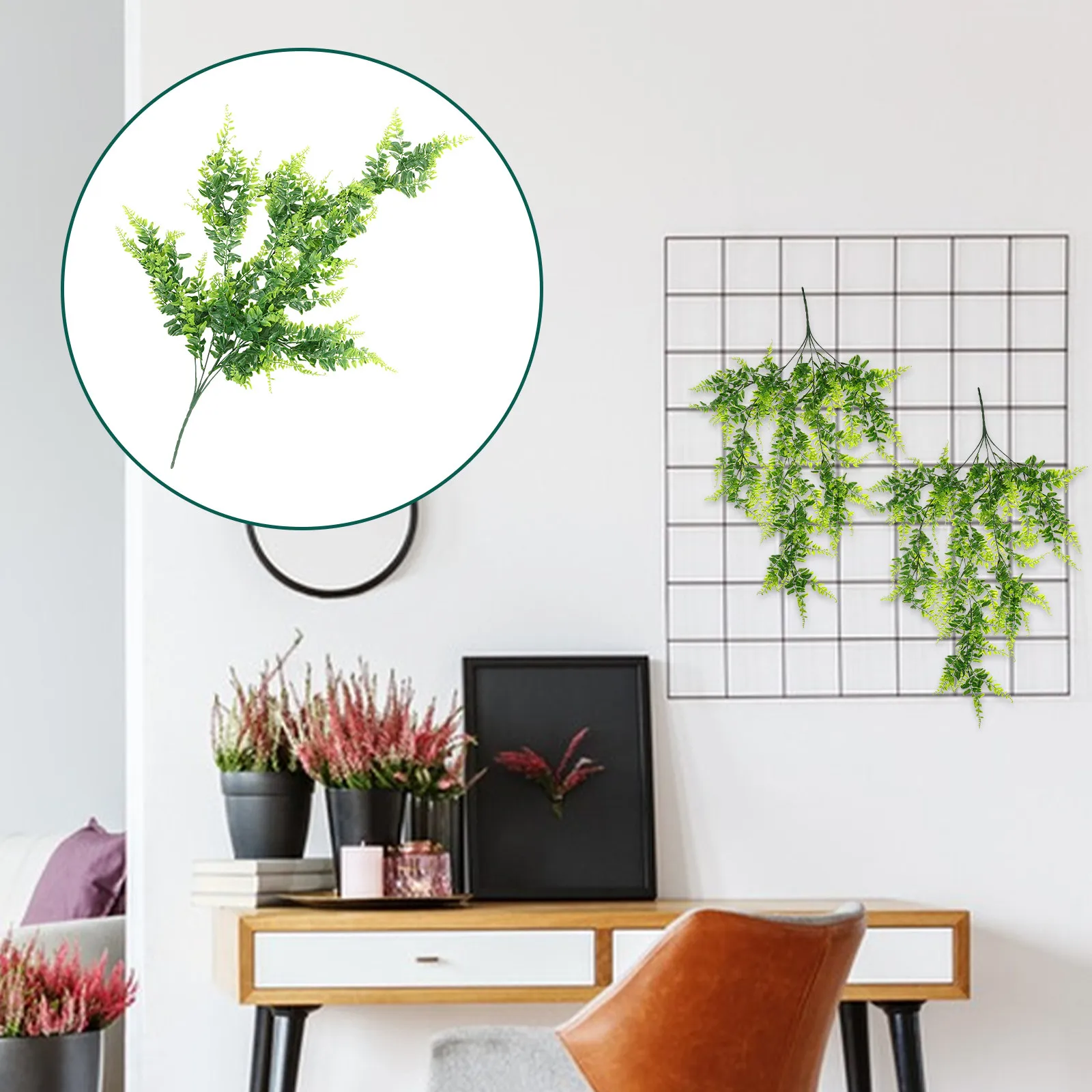2Pcs Artificial Hanging Plants Pe Material Lifelike Fake Ferns for Home Wedding Christmas Decor Wall Ceiling Garden Greenery