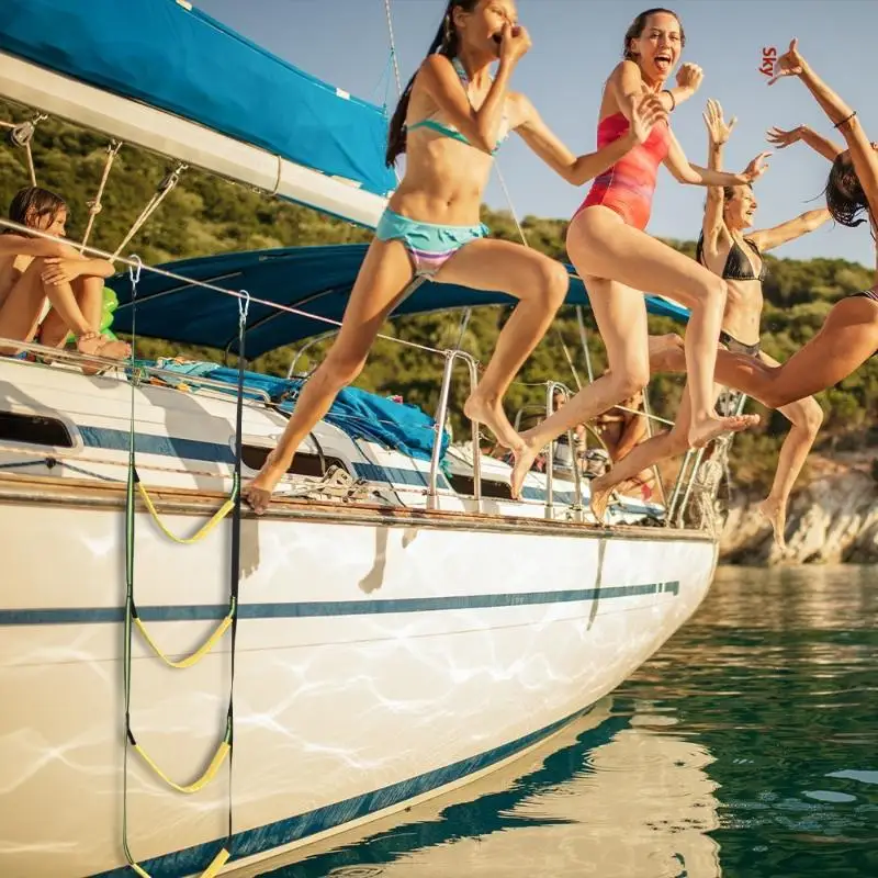 

1* Launching Ladder Nylon Boat Rope Ladder Folding Auxiliary Marine Rope 3Step Portable Rope Boarding Ladder For Inflatable Boat