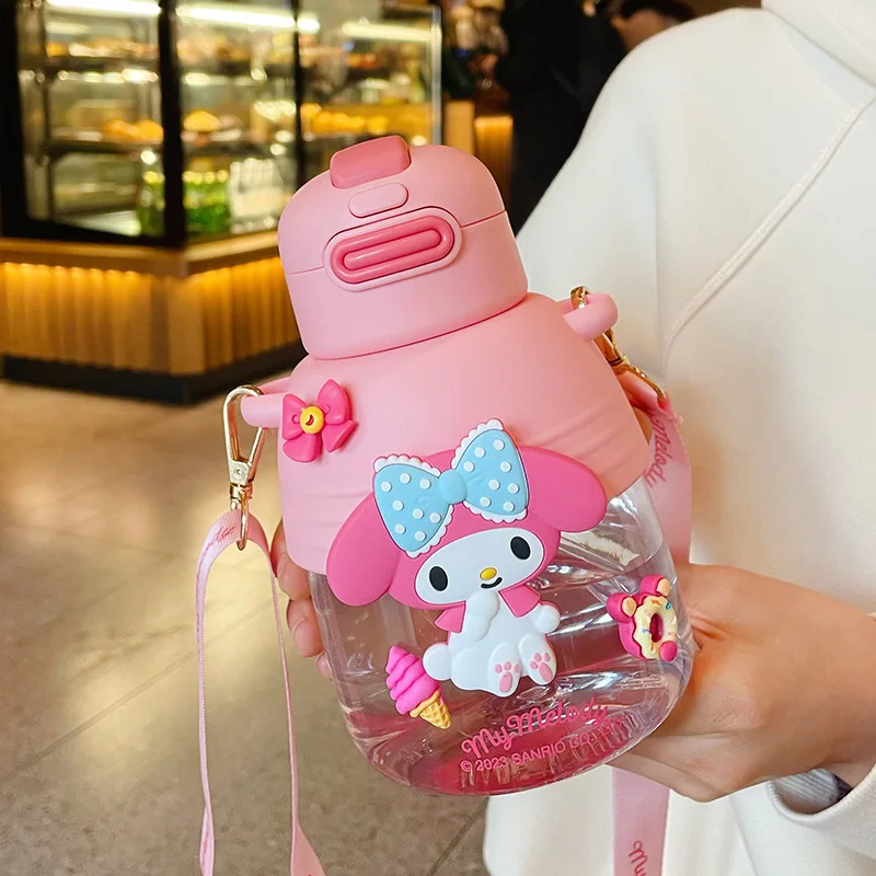 Sanrio Hello Kitty Kuromi My Melody Cinnamoroll Drink Big Cup Male and Student Children Cartoon Water Cup Tritan Straw Cup