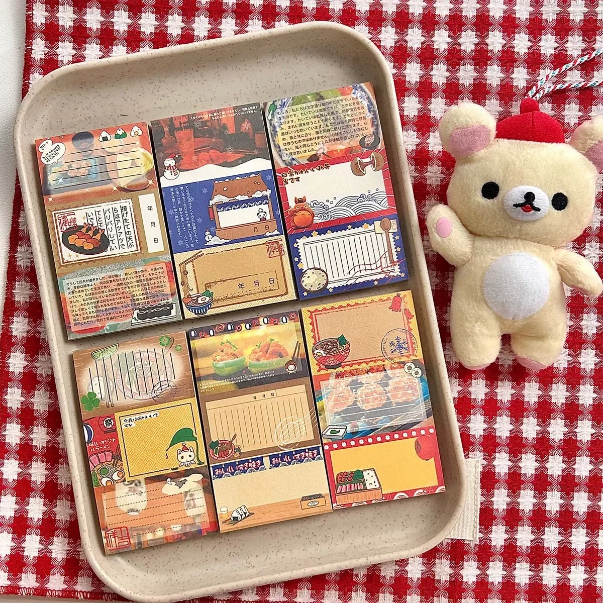 1Pc 3-in-1 Kawaii Japanese Retro Early Showa Style Memo Pad Cute Food Notepad Scrapbook Journal Collage Book DIY Deco Note Paper