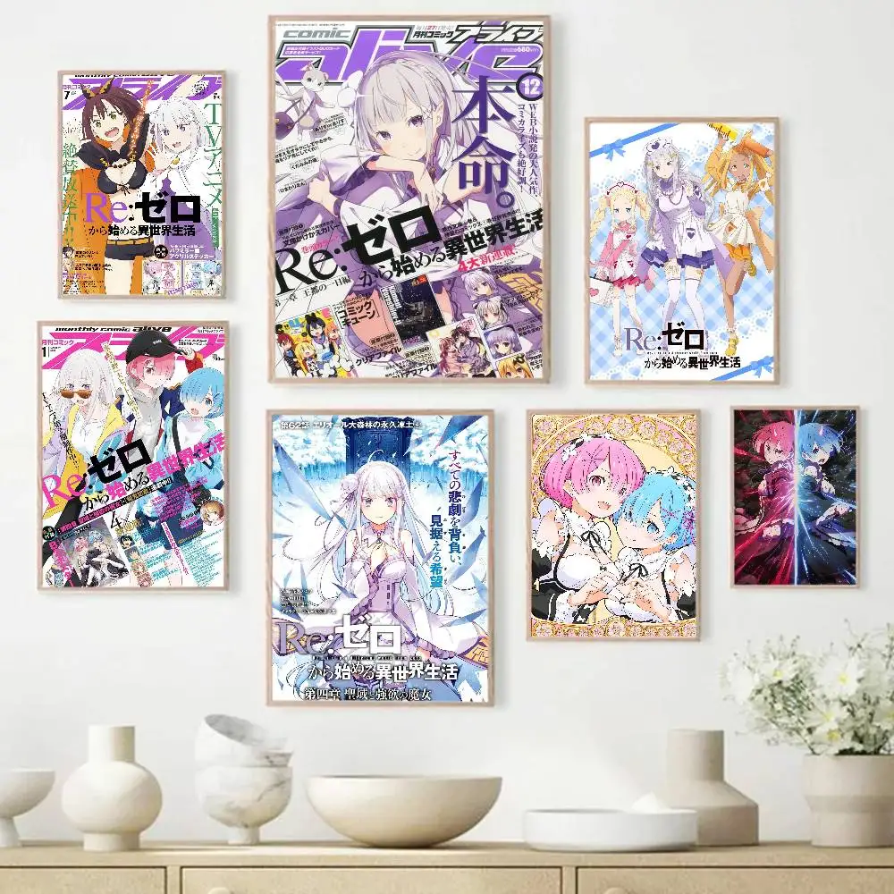 Classic vintage R-Re Zero Anime Good Quality Prints and Posters Waterproof Paper Sticker Coffee House Bar Posters Wall Stickers