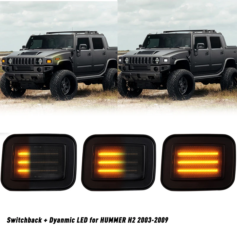 2Pcs LED Dynamic Front Bumper Side Marker Turn Signal Lights For Hummer H2 2003-2009 Car DRL Daytime Running Lamps Canbus