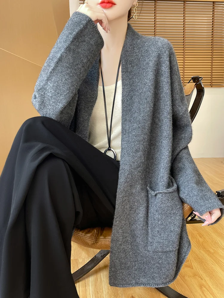 Pull cardigan en laine mérinos pour femme, point ouvert, châle en cachemire doux et chaud, tricots confortables, vêtements en Y, automne, hiver, nouveau, 100%