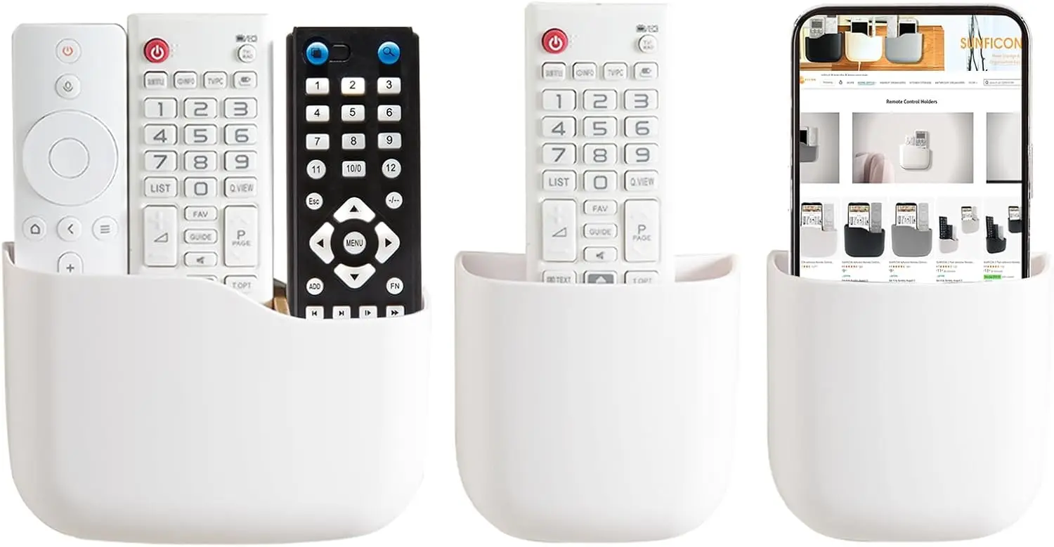 

TV Remote Holder Wall Mount, 1 Big 2 Small, No Drill Adhesive, White