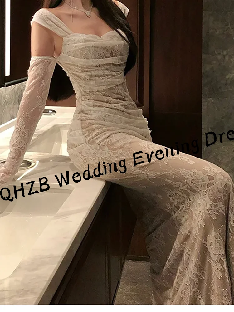 Eleganckie proste koronkowe suknie wieczorowe z odkrytymi ramionami syrenka formalne suknie wieczorowe urodziny suknie na bal maturalny dostosowane