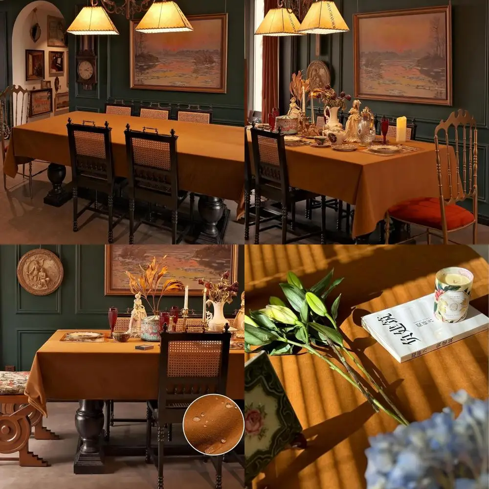 

Waterproof Velvet 60x108 Rectangle Tablecloth, Thick Fabric for Fall Dining and Harvest Parties, Caramel Orange