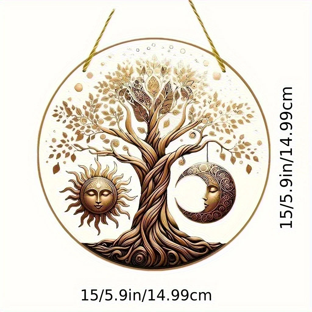 2D Flat Acrylic Material, Elegant Round Tree of Life Sun Catcher - Round Acrylic Sun Catcher, Circular Theme Hanging Decoration