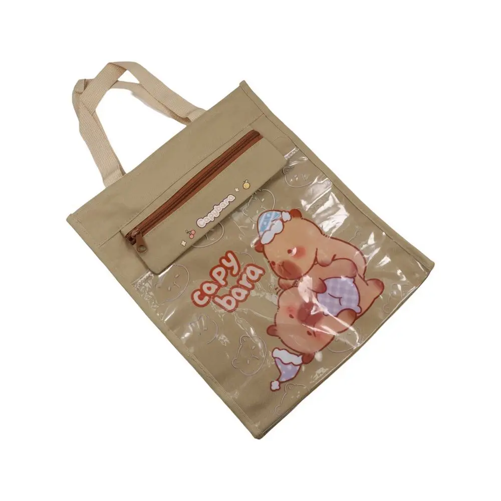 Lightweight Capybara Handbags Transparent Pocket Reusable Canvas Tote Bags School Supplies Large Capacity