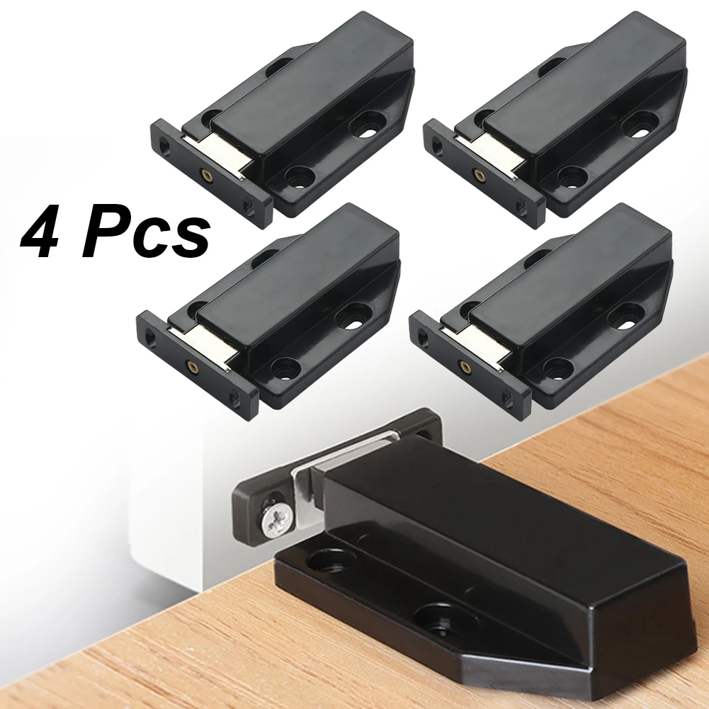 4pcs Cabinet Door Catch Push To Open Touch Wardrobe Magnetic Latch Black Cabinet Catch Heavy Duty Latch Furniture Door Stopper