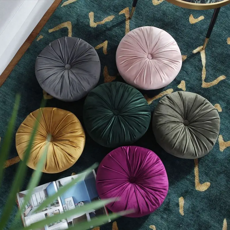 Ins Popular Pumpkin Pillow, Cute Round Solid Thick Cushion, Dutch Velvet Pouf Waist Support Pillow for Bay Window Sofa Home Deco