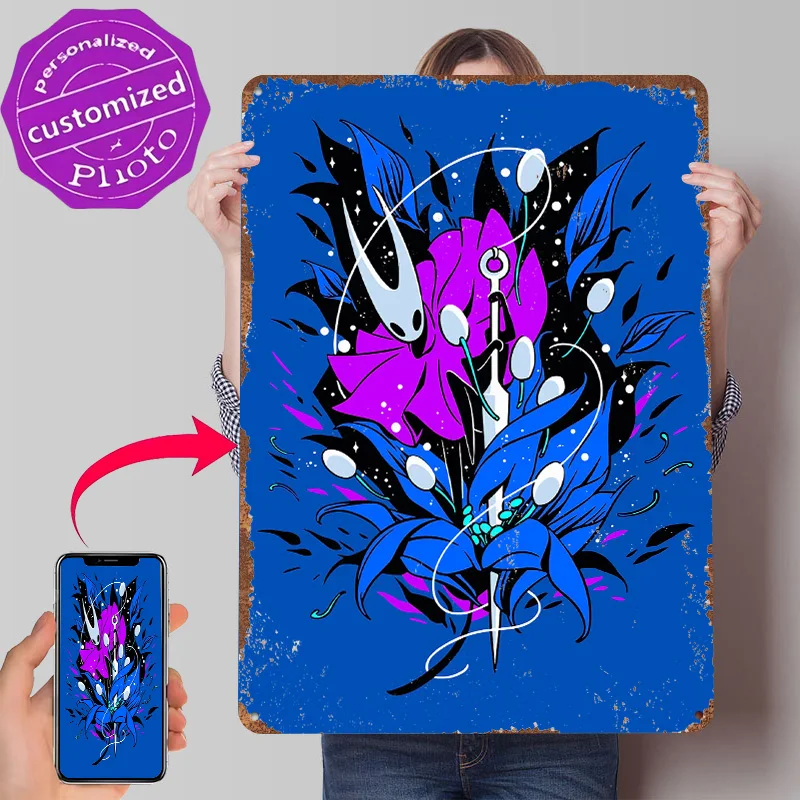 Hornet and Nail in Floral Design Metal Poster Customized Wall Art Retro Vintage Metal Signs for Man Cave Room Decoration House