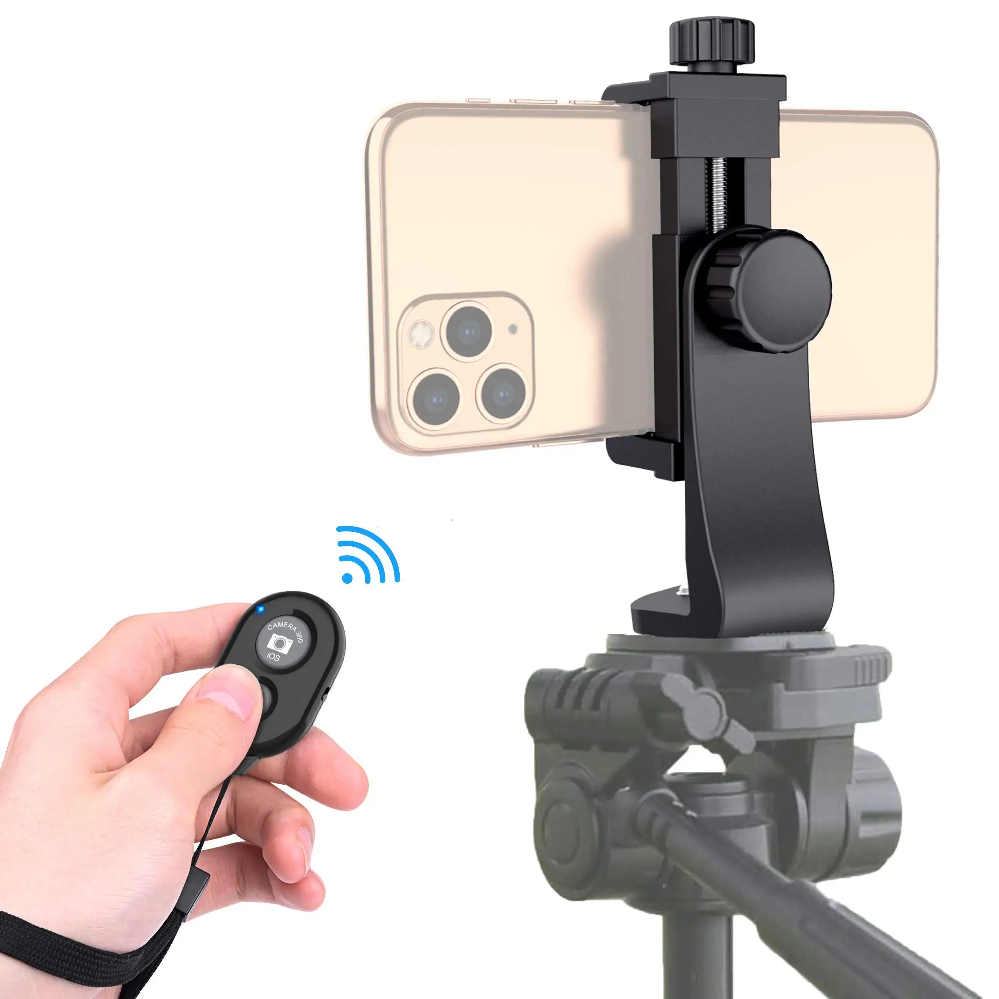 

Universal Phone Tripod Mount Adapter with Wireless Camera Remote Adjustable Clamp Holder for Selfie Stick Monopod