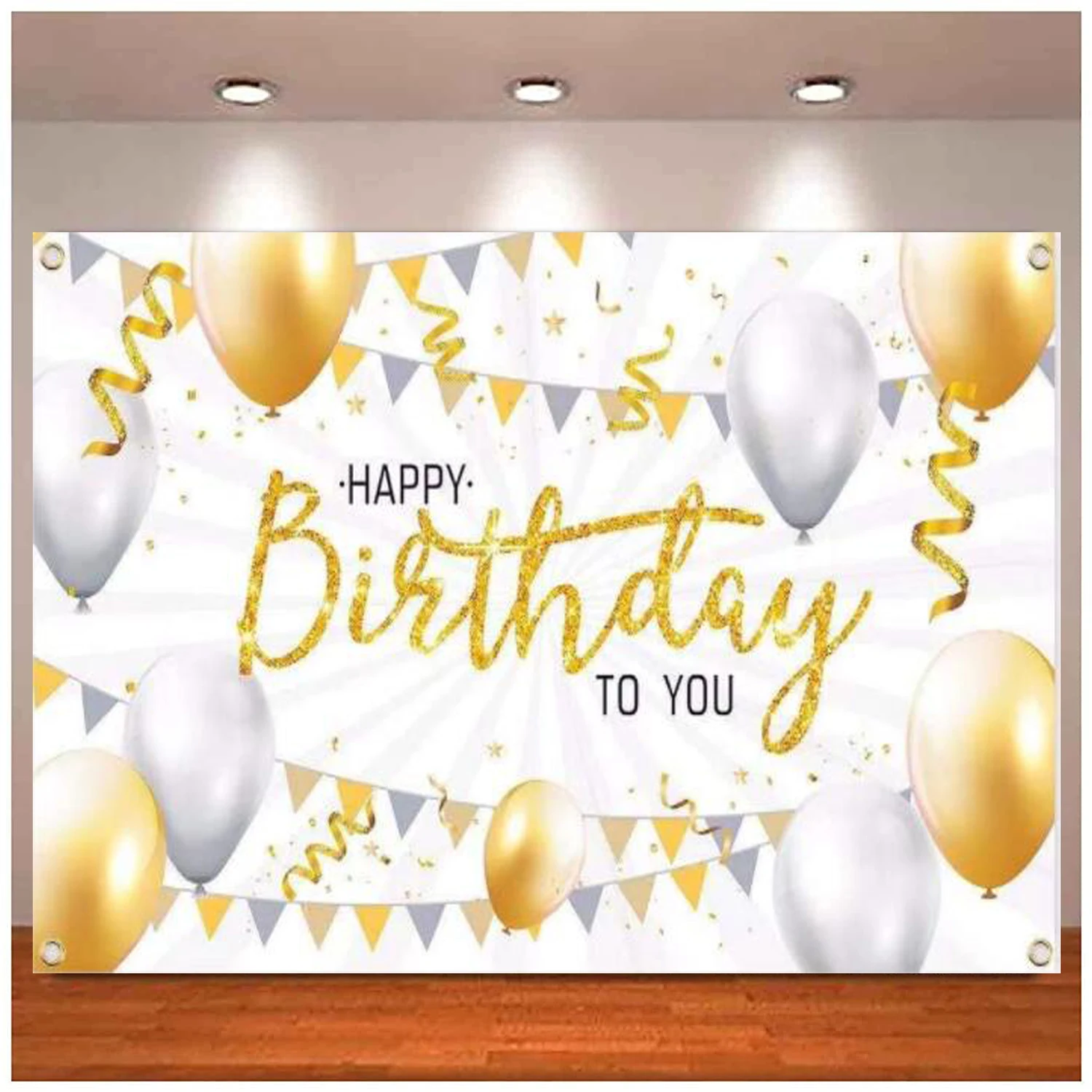 Happy Birthday Photography Backdrop Banner For Men Women Anniversary Photo Booth Background Birthday Sign White Decoration