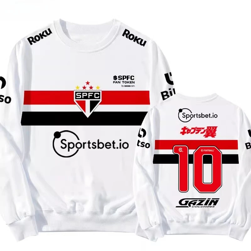 تي شيرت كرة قدم ساو باولو FC رقم 10 Tsubasa Ozora مطبوع ثلاثي الأبعاد للرجال والنساء بأكمام طويلة سريع الجفاف للأطفال.