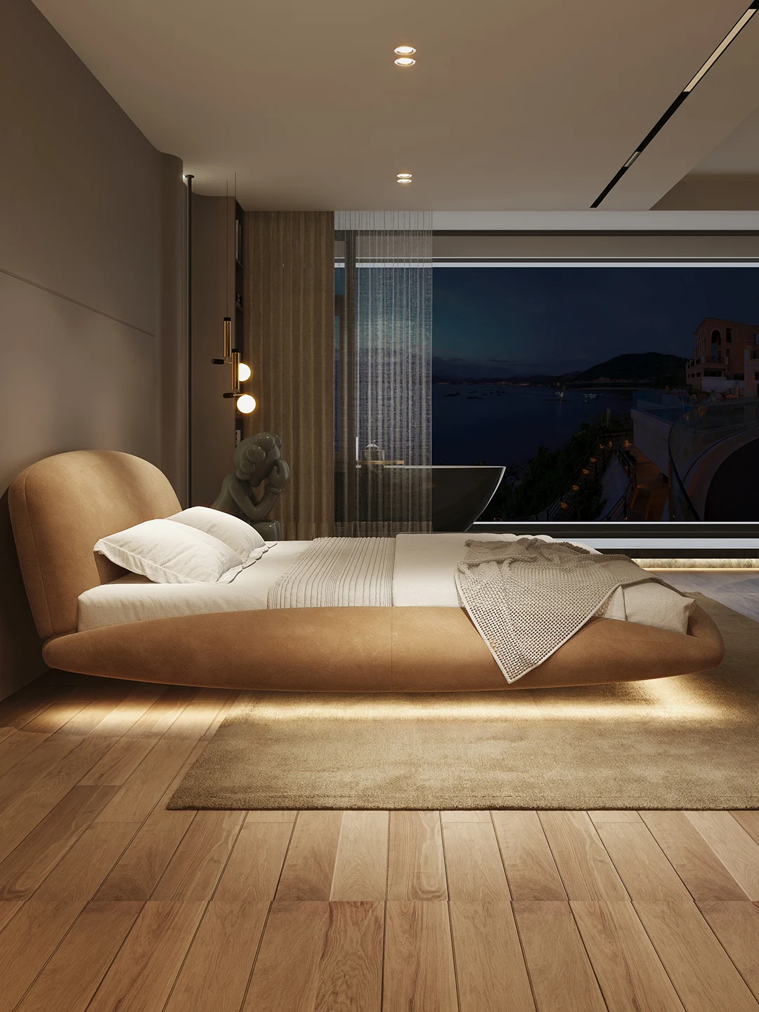 #Italian light luxury technology cloth bed, soft package atmosphere master bedroom bed
