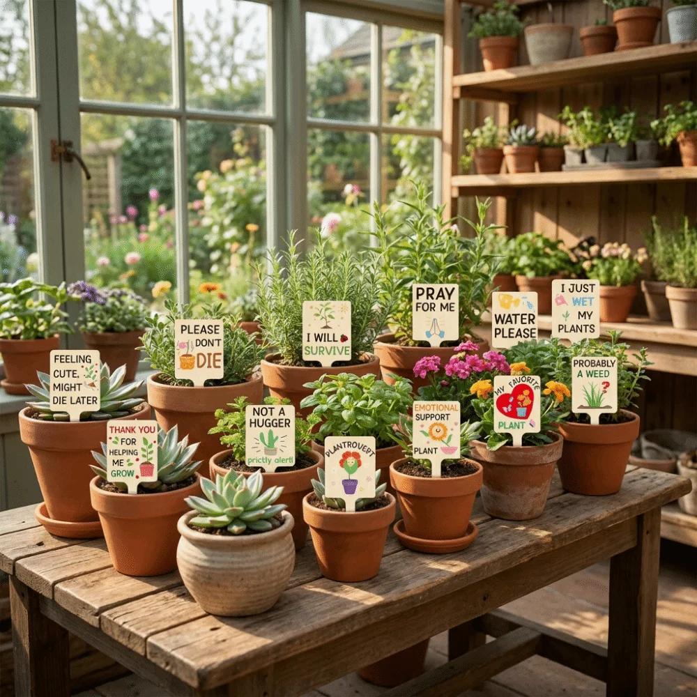 12PCS Decorative Acrylic Plant Labels Reusable T-Shaped Plant Tags Waterproof Plant Stake Tags Potted Plants