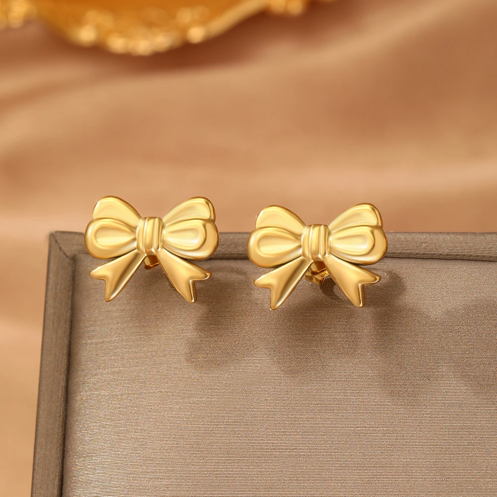 Stainless Steel Earrings Light Luxury Delicate Sweet Fairy Style Bow Accessories Earrings for Women Jewelry Party Commuter With