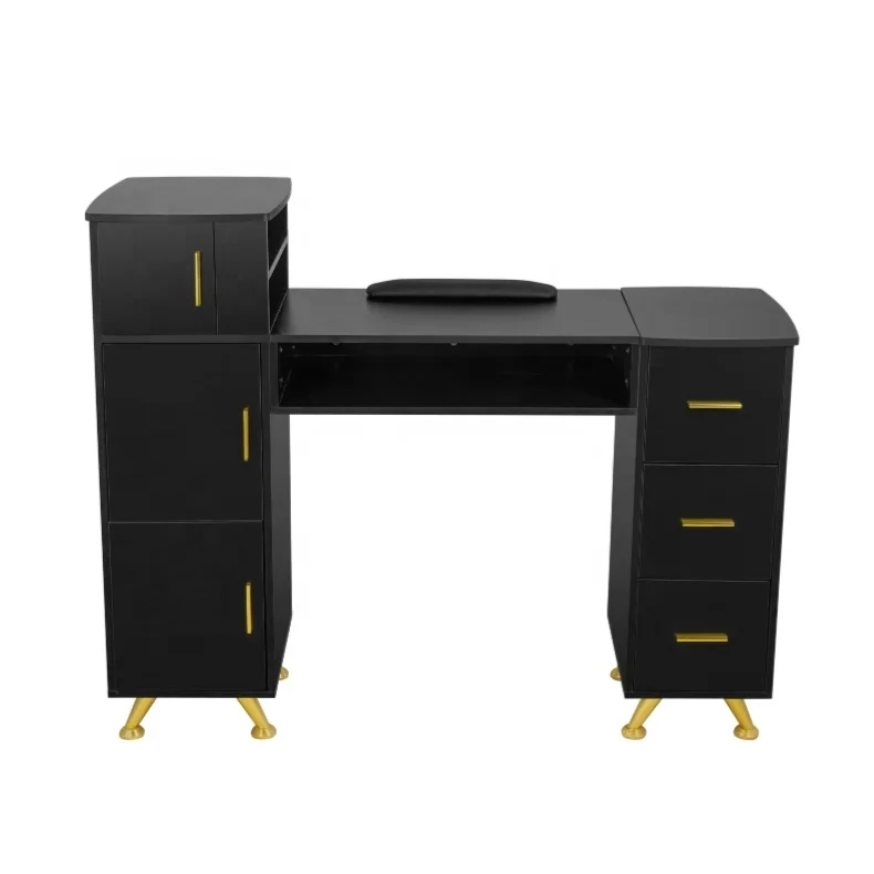 Black Manicure Table with Drawers Spa Beauty Salon Station With Storage Shelves Nail Desk for Nail Salon