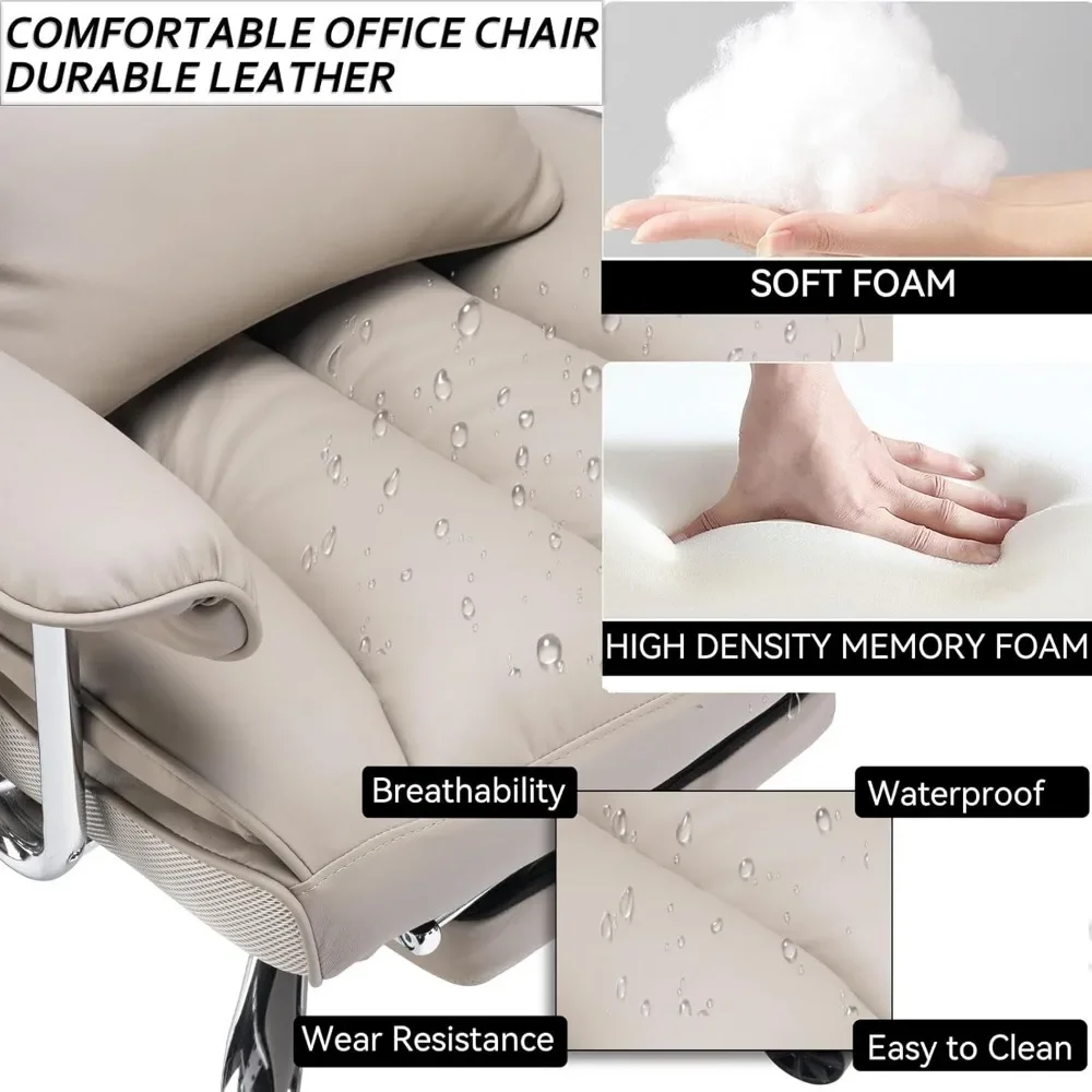 Executive Office Chair for Heavy People, High Back Computer Chair with Foot Rest, Height Adjustable PU Leather Office Chair