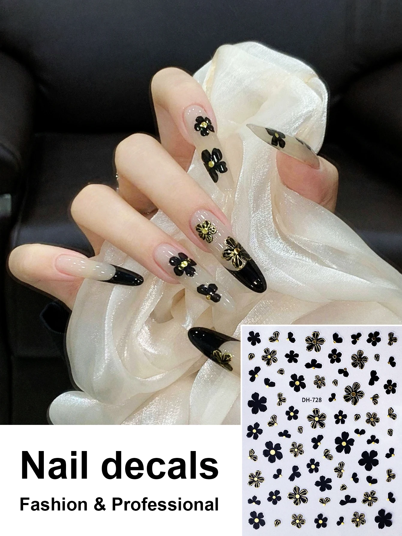 

Black And White Hand-Painted Small Flower Nail Stickers, Flat High-End Nail Stickers, Diy Decorations, Waterproof And Durable
