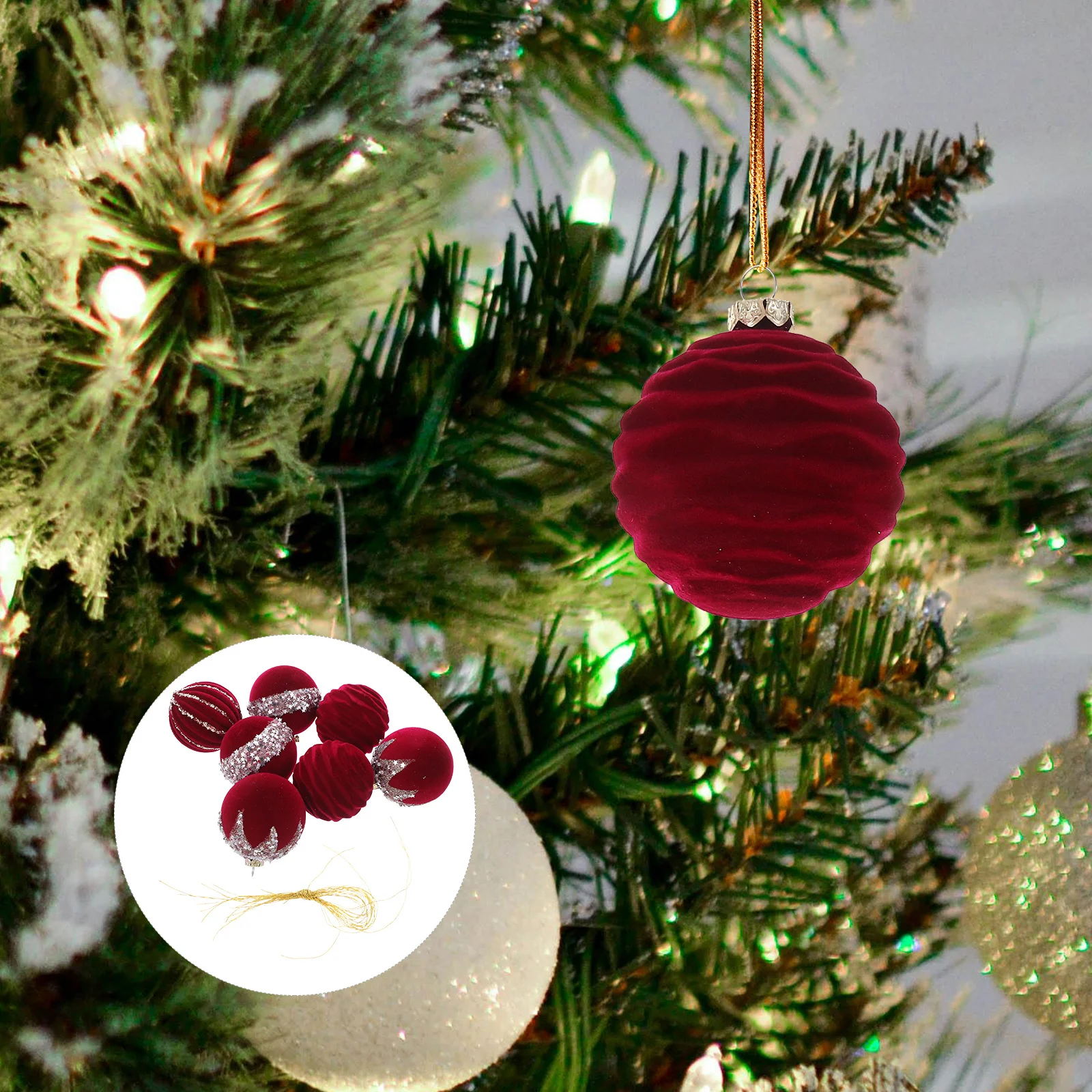 

16Pcs Christmas Tree Balls Ornaments Red Flocked Shatterproof Hanging Xmas Balls Holiday Decor Christmas Ball Ornament