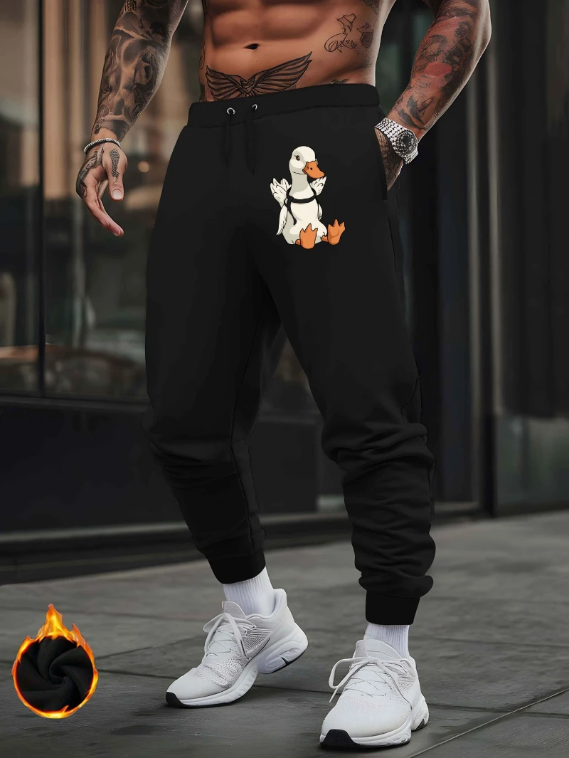 

2025 Autumn and Winter Mens Stylish Duck Print Sweatpants Trendy Gray Casual High-end Luxury Is for Both Men and Women Gym