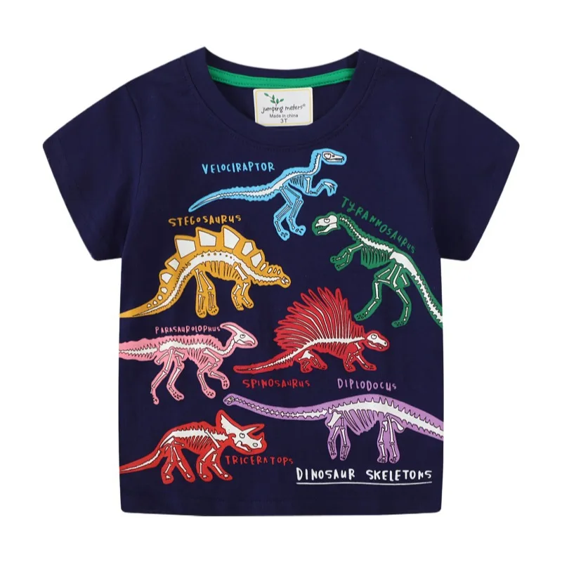 

2024 Spring Summer Boys Short Sleeves T-shirt Children Luminescent Dinosaurs Pattern Pullover 2-7Years Kid Knitting Print T-shir