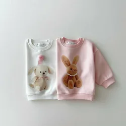 2024 Autumn New Baby Girl Long Sleeve Sweatshirt Cotton Girls Cartoon Sweatshirt Bunny Bear Print Children Pullover Baby Clothes