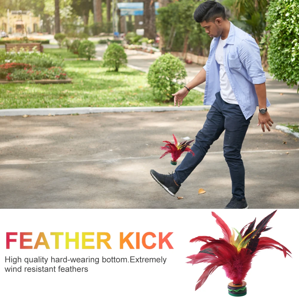 

20cm Feather Shuttlecock Colorful Feathers Foot Kick Handwheel Feather Shuttlecock Wear Resistant Portable for Physical Exercise