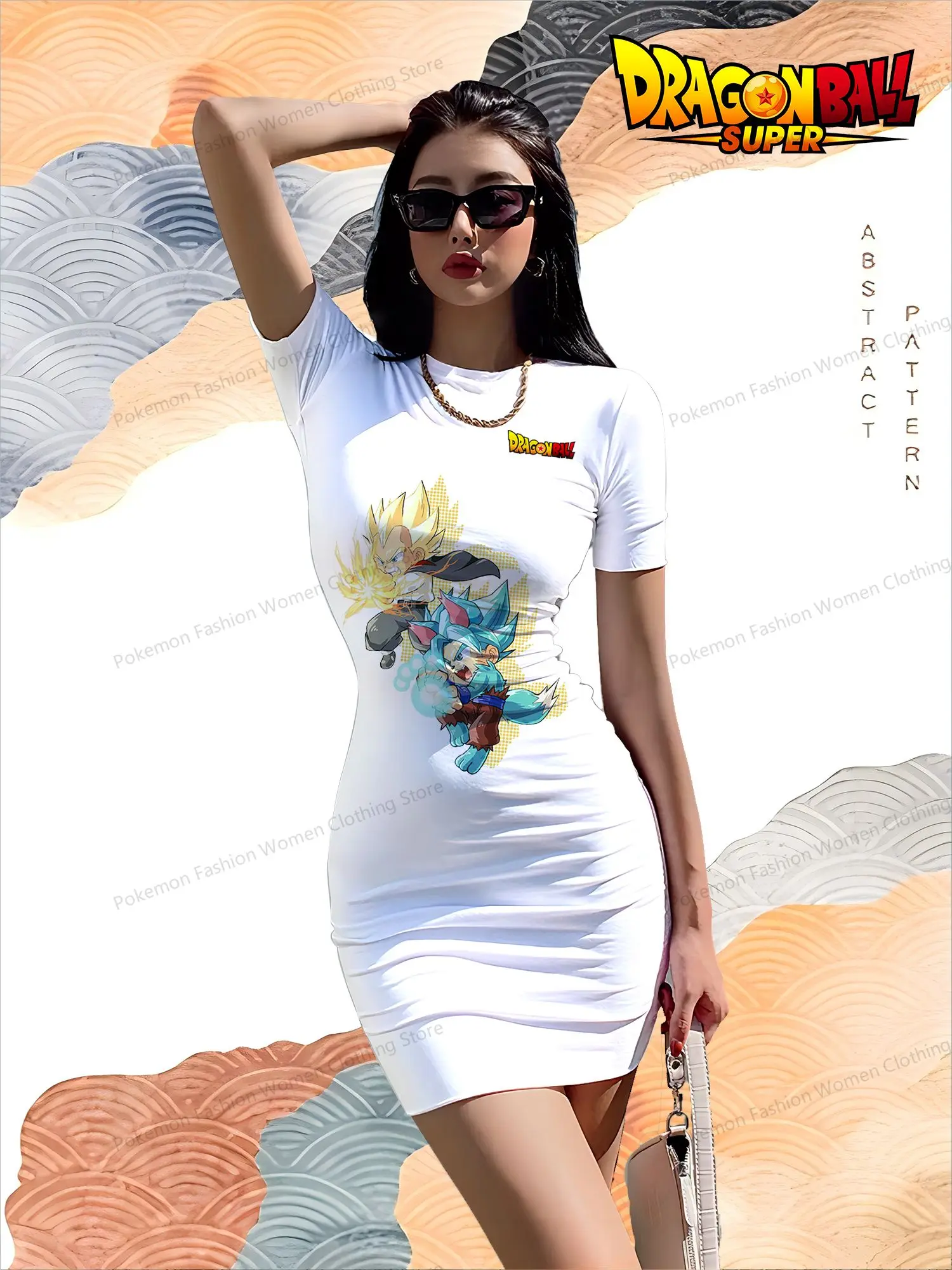 Dragon Ball Women's Short Sleeved Hip Dresses Kakarotto Youthful Woman Clothes S-3XL Summer Dress Dames 2024 O Neck Boho Y2k