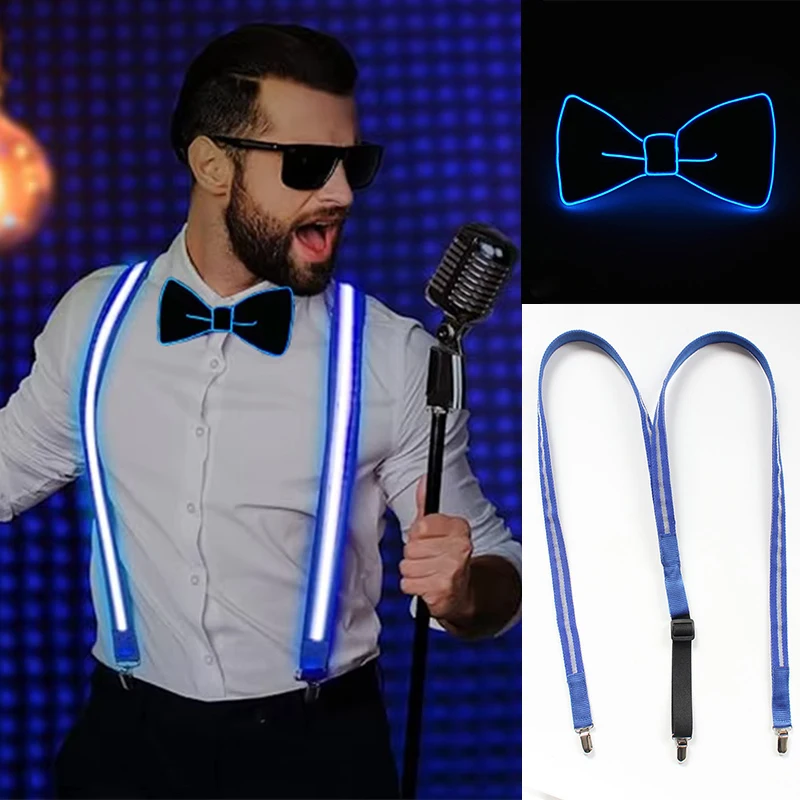 Męskie szelki Led Masquerade szelki Music Bar ślub występ na scenie rekwizyty prezenty na walentynki EL drut krawat na szyję