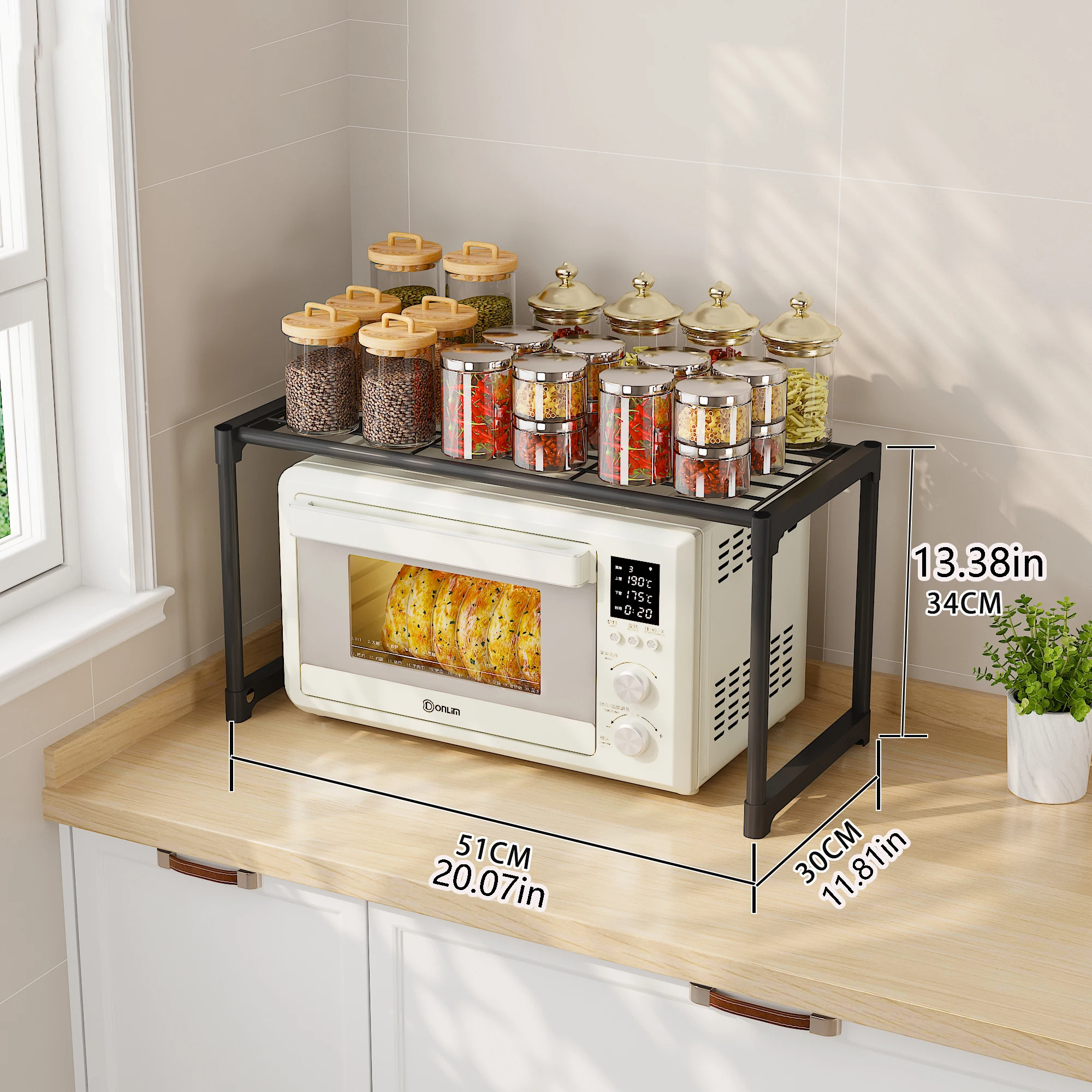 Multifunctional Kitchen Countertop Storage Rack, Making Full Use of the Vertical Space on the Countertop, Eliminating Clutter on the Stove, Suitable for Most Household Countertops, and Can Accommodate Small Appliances Such as Microwave Ovens, Ovens, Air Fryers, Etc Layered and Staggered Design, Clear Partitioning for Easy Access, Suitable for Various Kitchen Decor Styles, Simple Installation, Easily Creates a Tidy and Organized Cooking Space.