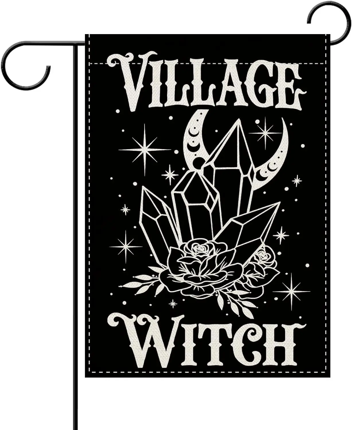 Dyrenson Village Witch Crystal Decorative Garden Flag, Gothic Dark Mystical Divination Rose Moon Star Yard Outside Home Deco ZZM