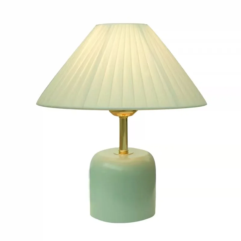 Small table lamp bedroom ins Nordic style girl internet celebrity bedside retro cute creative simple modern warm pleated