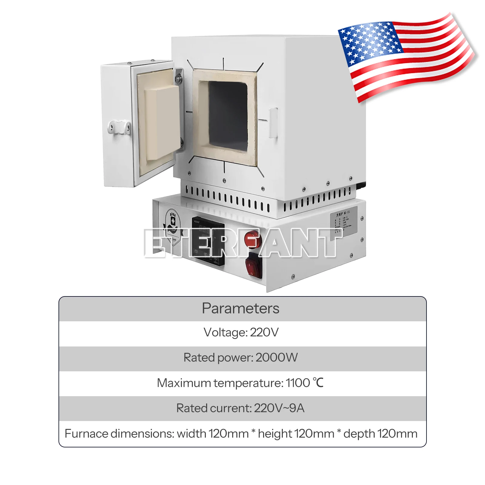 ETERFANT 2000W Dental Lab Wax Burnout Furnace 1100℃ High Temperature Mini Wax Muffle Oven 220V, 9A Operating in a Cycle Mode