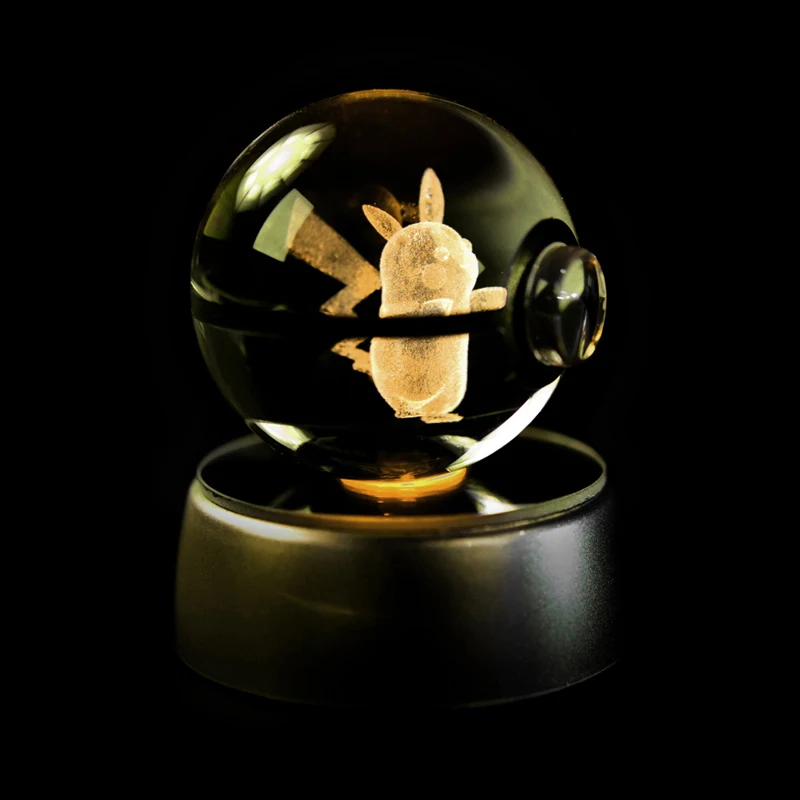 Pokemon Kristallen Bol 3D Pikachu Mewtwo Gengar Pokébal 3D Nachtlampje Glazen Beeldje Pokemon Kristallen Bol Kinderverjaardagscadeau - afbeelding 2