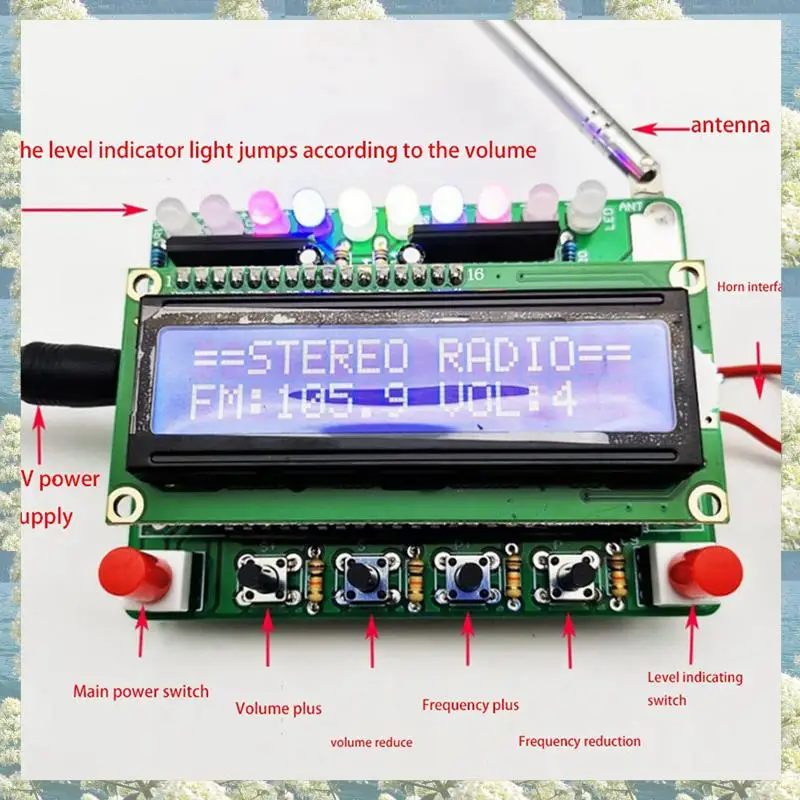 New-4X DIY DC 5V Digital Radio Kit Parts TDA5807 51 Single-Chip FM Digital Sound Machine STC89C52 Chip 87MHZ-108MHZ
