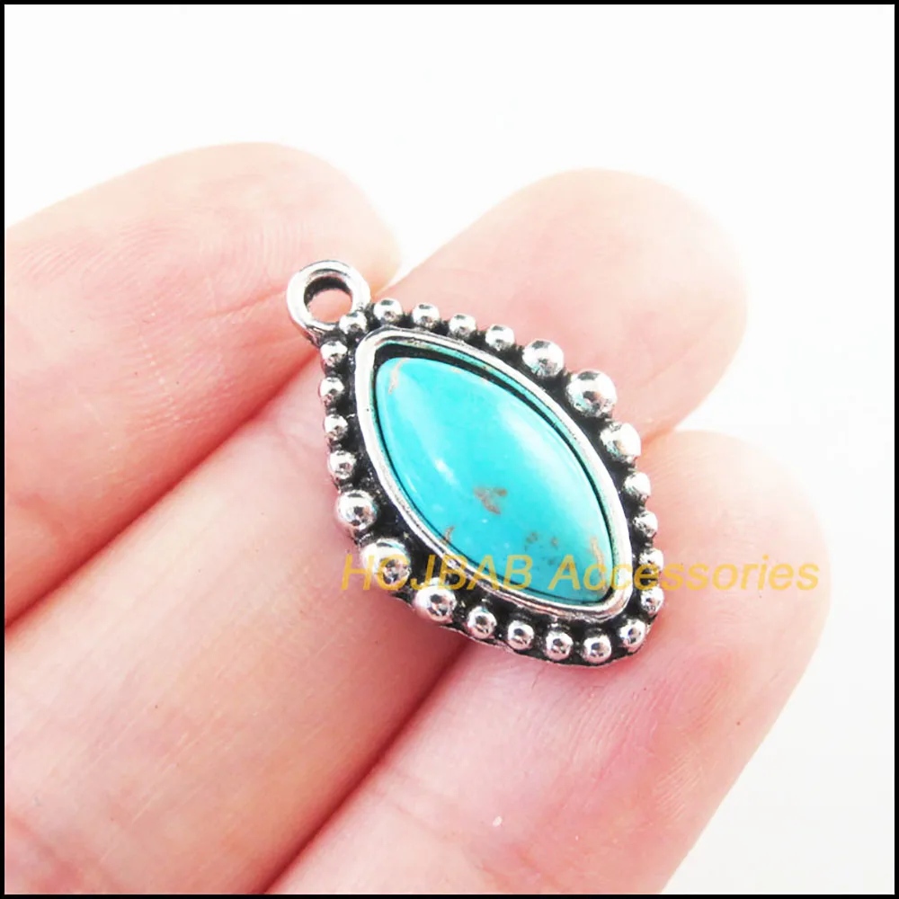 8Pcs Retro Tibetan Silver Tone Eye Oval Blue&Red Stone Charms Pendants 14.5x23.5mm