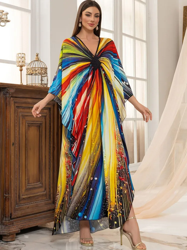 Summer Cover Ups Women Swimsuit 3/4 Sleeve Robes Bathing Suit Robe Dress 2026 New Tie Dye Beach Holiday Maxi Dresses Cover-Up