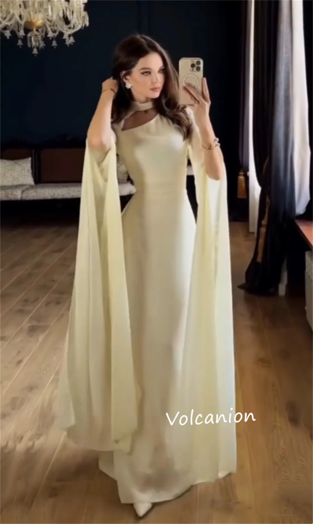 Индивидуальные шифоновые длинные платья трапециевидной формы с рюшами и высоким воротником на заказ, элегантные простые размеры для выпускного вечера, доступны