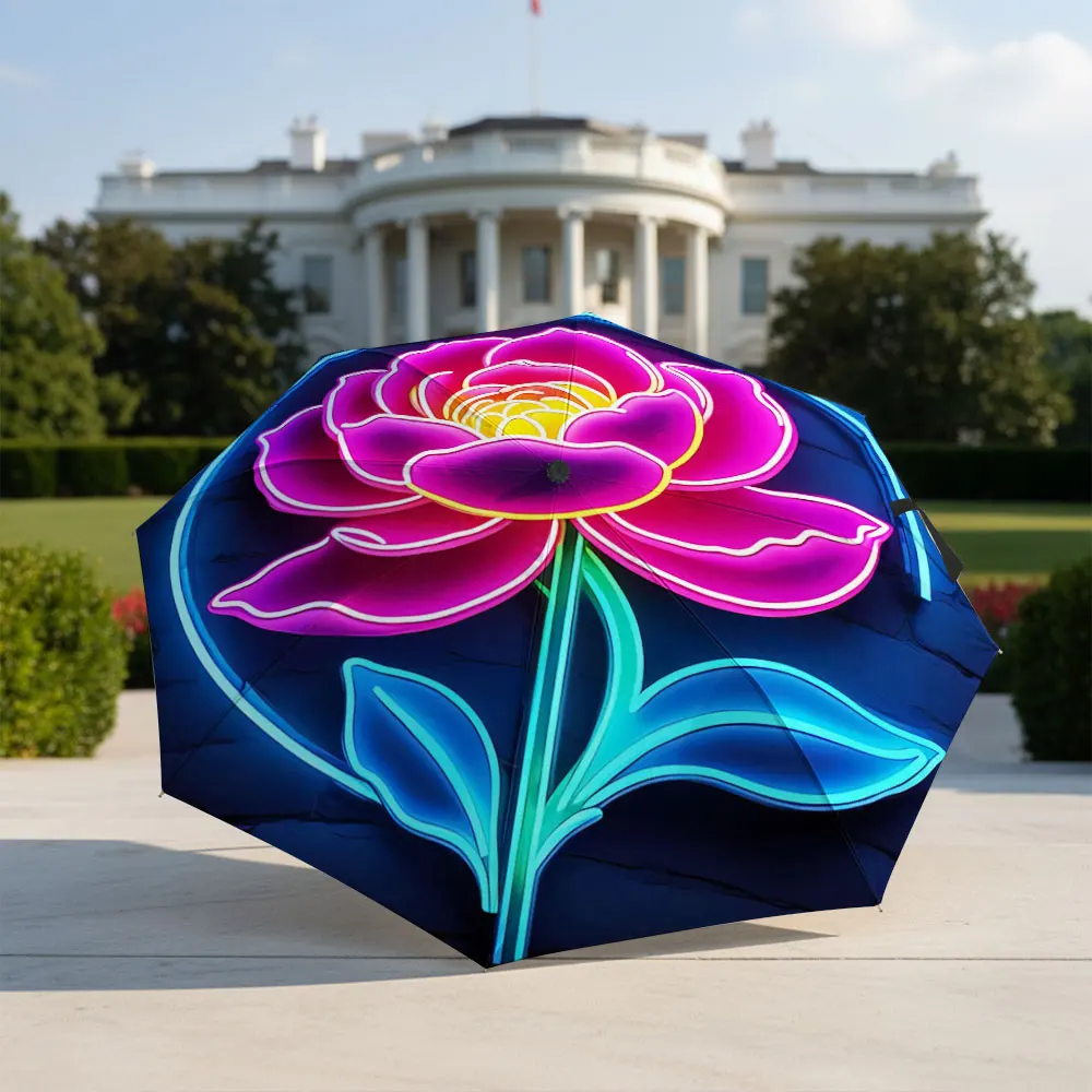 Neon Floral Design Umbrella - Bright & Stylish Protection Compact Fashion Folding Umbrella for Daily Use, Christmas Gift