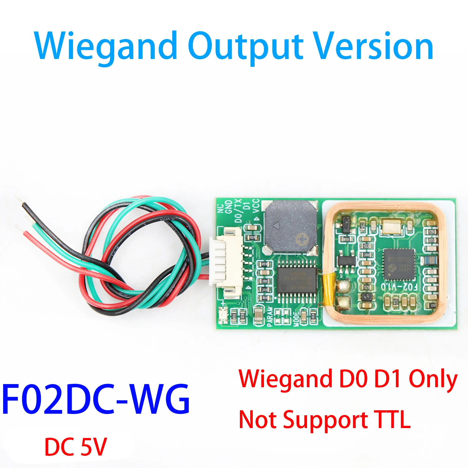 F02DC RFID Reader Module IC ID Card Reader 13.56MHz+125KHz Dual Frequency 5V Wiegand Output WG26 WG34/ 3.3V TTL UART