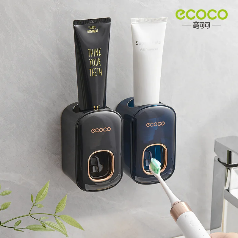 

ECOCO Automatic Toothpaste Dispenser Dust-proof Toothbrush Holder Wall Mounted Stand Toothpaste Squeezer Bathroom Accessory Set