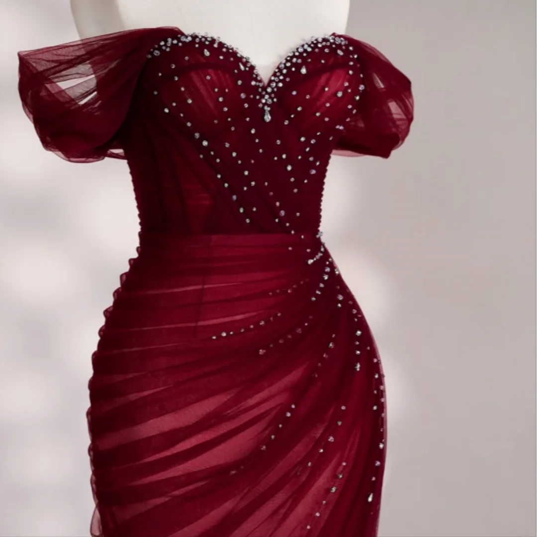 

New Design Sexy Off The Shoulder Sweetheart Beading Crystal Pleated Illusion Elegant Mermaid Prom Formal Party Dress