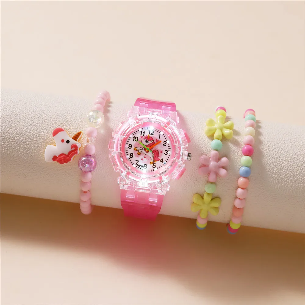 Cute Unicorn Glow-in-the-dark Flash Sports Watch Children\'s Cartoon Quartz Watch