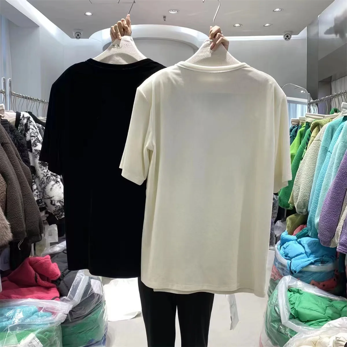 Spring Autumn V-Ne Padded oulder Open Split Loose Velvet ort Sve T-irt Women's Top Comfortable Breathable Casual Wear